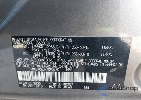 2024 Toyota Bz4X Xle from USA, damaged, VIN JTMABACA5RA090780